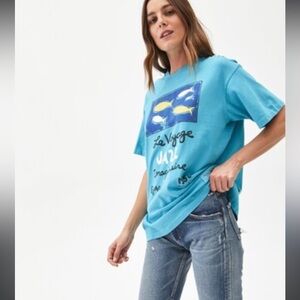 Michael Stars Vintage Le Voyage Jazz Blue T-Shirt Size OS Turquoise Short Sleeve